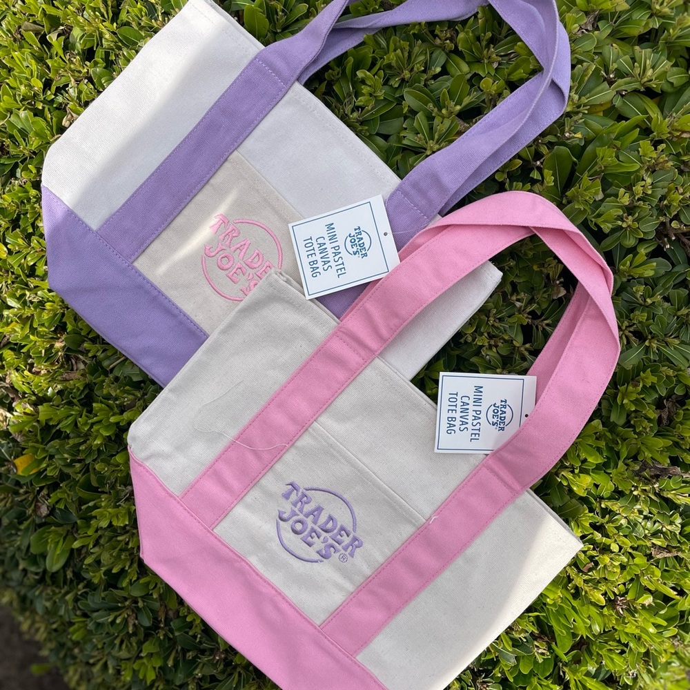 Trader Joe’s Pastel Tote Bags Pink & Purple Set of 2 | Spring Basket Tote Bag
